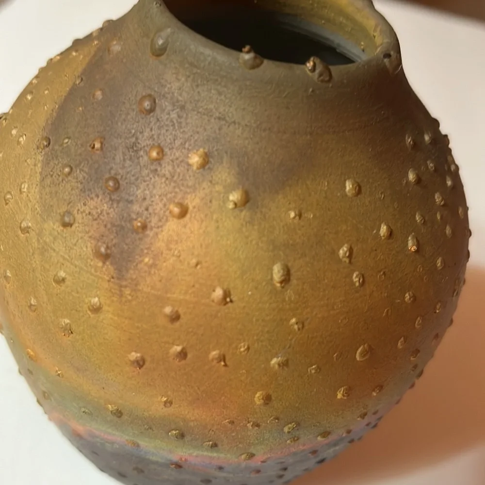 Signed Norman Bacon, Textured Raku Glaze Art Pottery